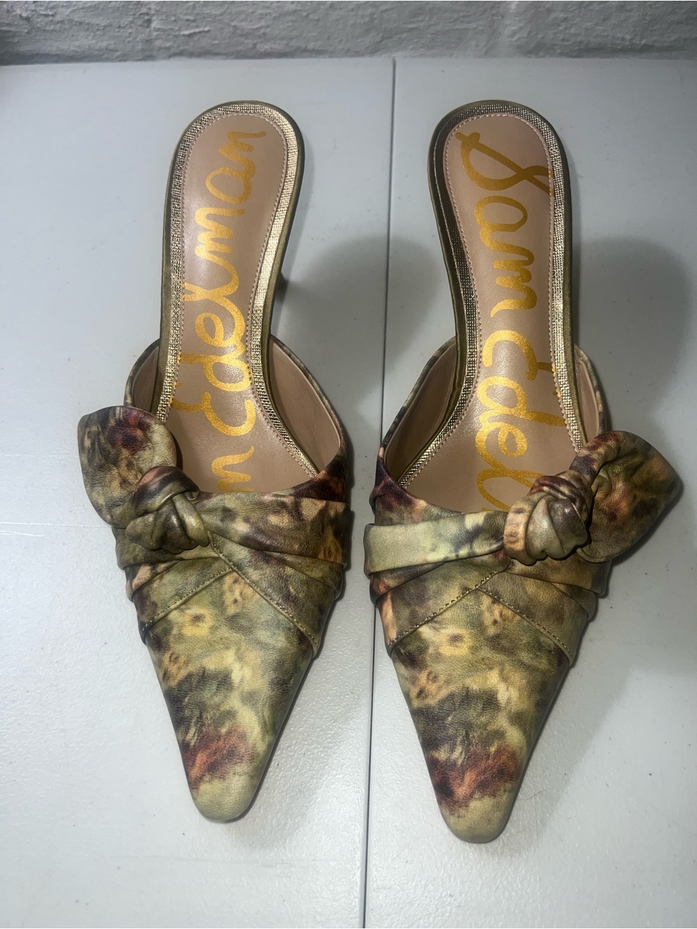 NWOB Sam Edelman BEX Kitten Heel Olive Green Multi Knot Pointed Mule size 10